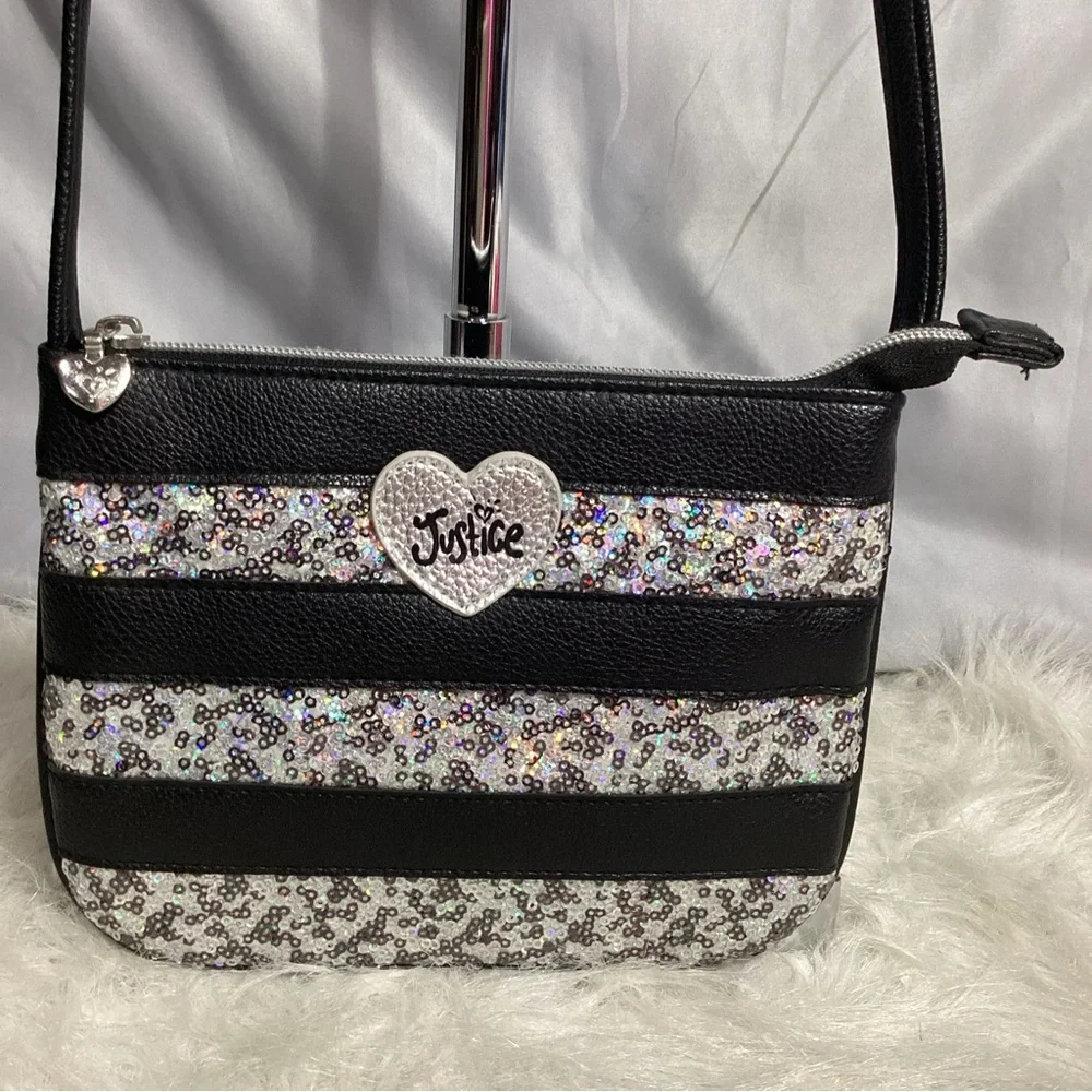 Justice Girls Black Crossbody With Silver Sequins Never Used Super Cute